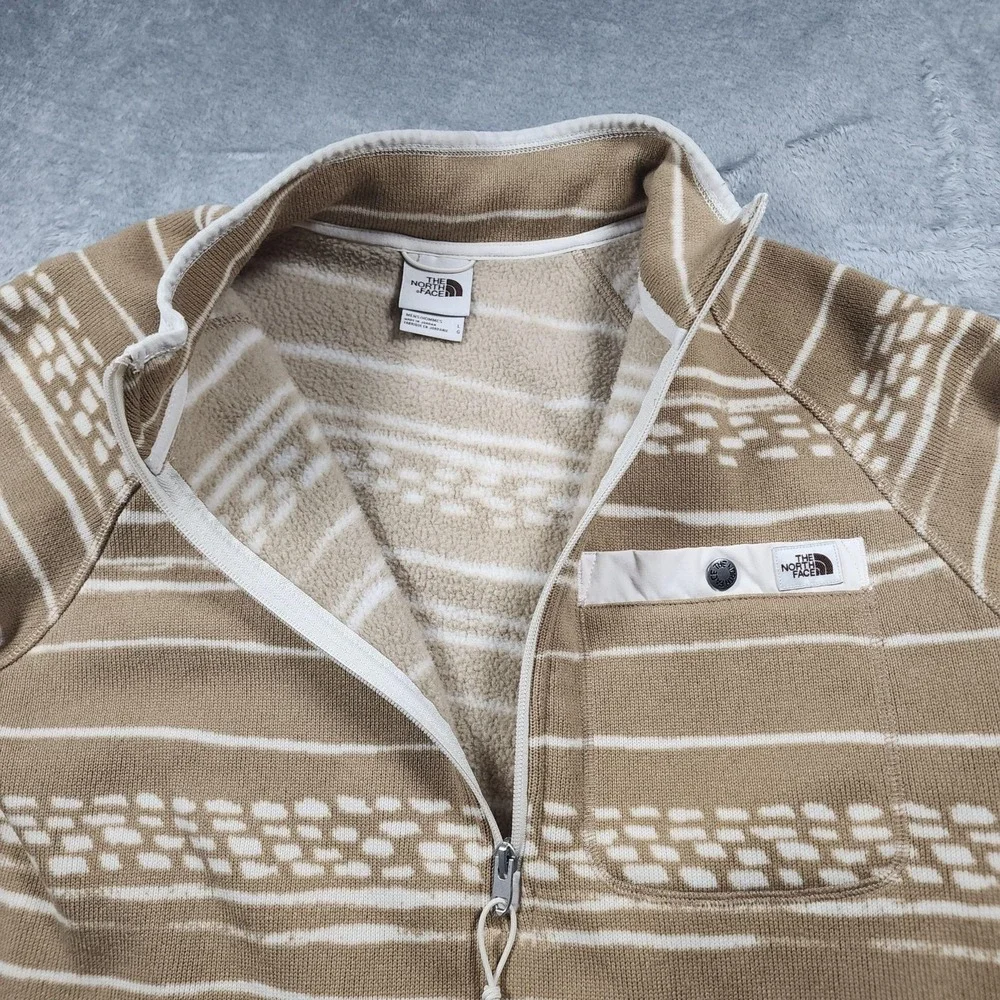 The North Face Gordon Lyons Sweater Mens Large Beige Stripe 1/4 Zip Fleece